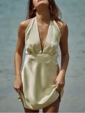 Zara Mint Green Satin Halter Tunic/Mini Dress Blogger Favorite, Size M